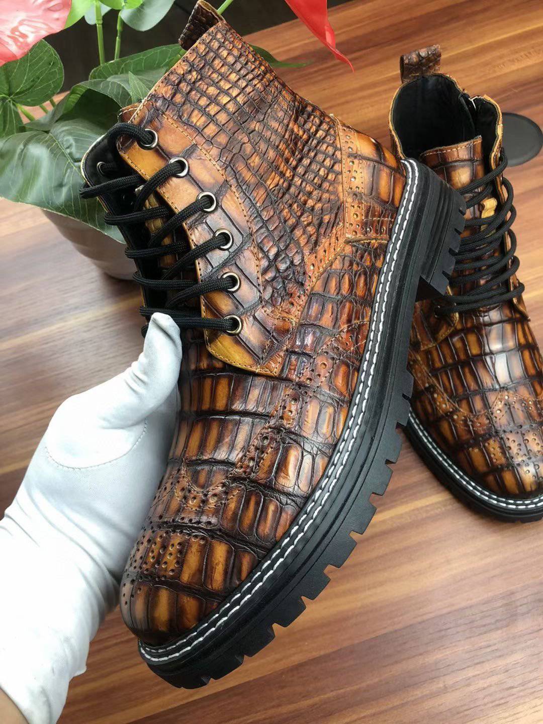 Crocodile Shoes, Vintage Crocodile Skin Leather Martin Boots