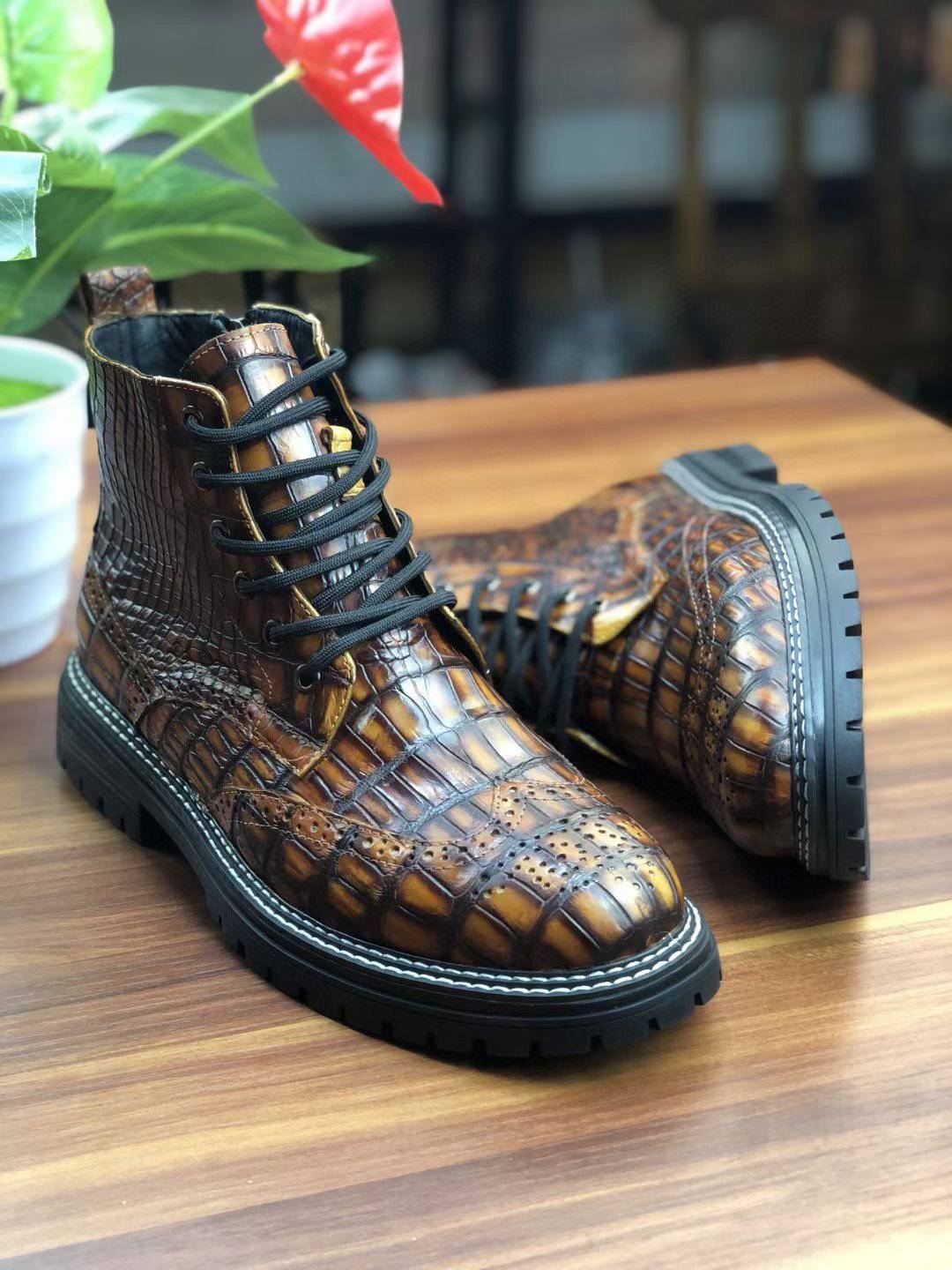 Crocodile Shoes, Vintage Crocodile Skin Leather Martin Boots