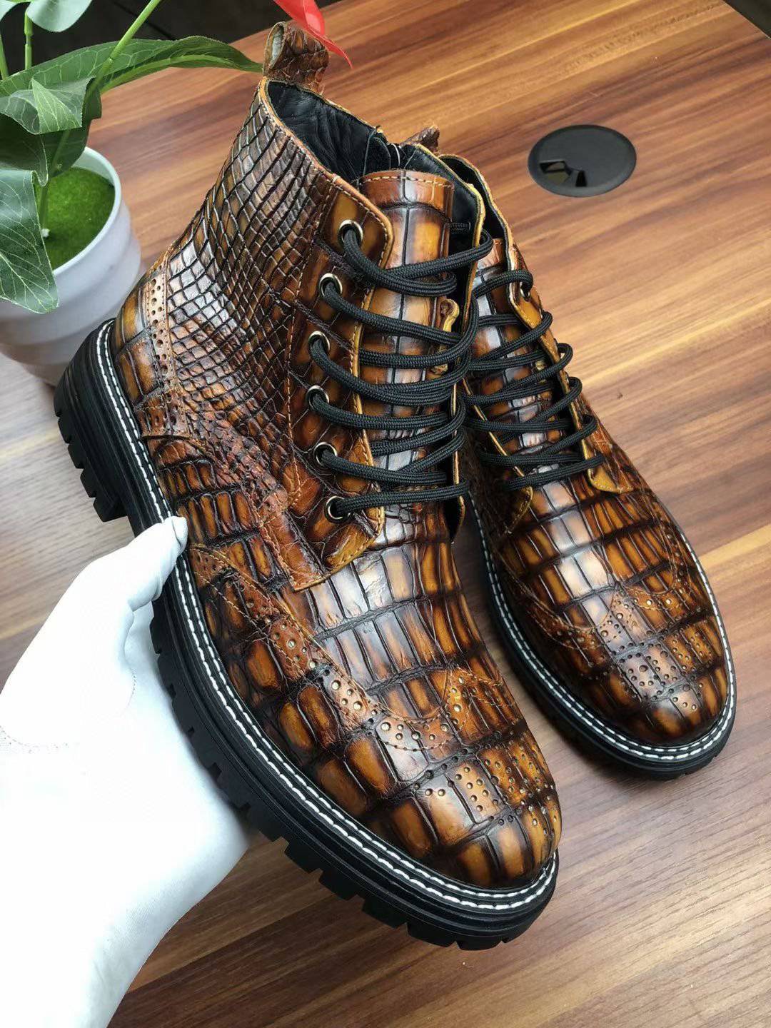 Crocodile Shoes, Vintage Crocodile Skin Leather Martin Boots
