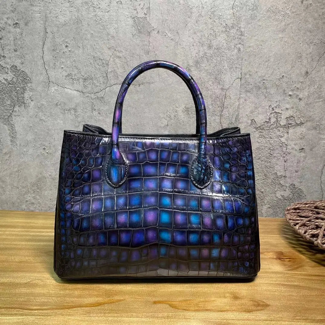 Vintage Genuine Crocodile Leather Top Handle Satchel Handbag Shoulder Bag Tote Purse Messenger Bags 30cm