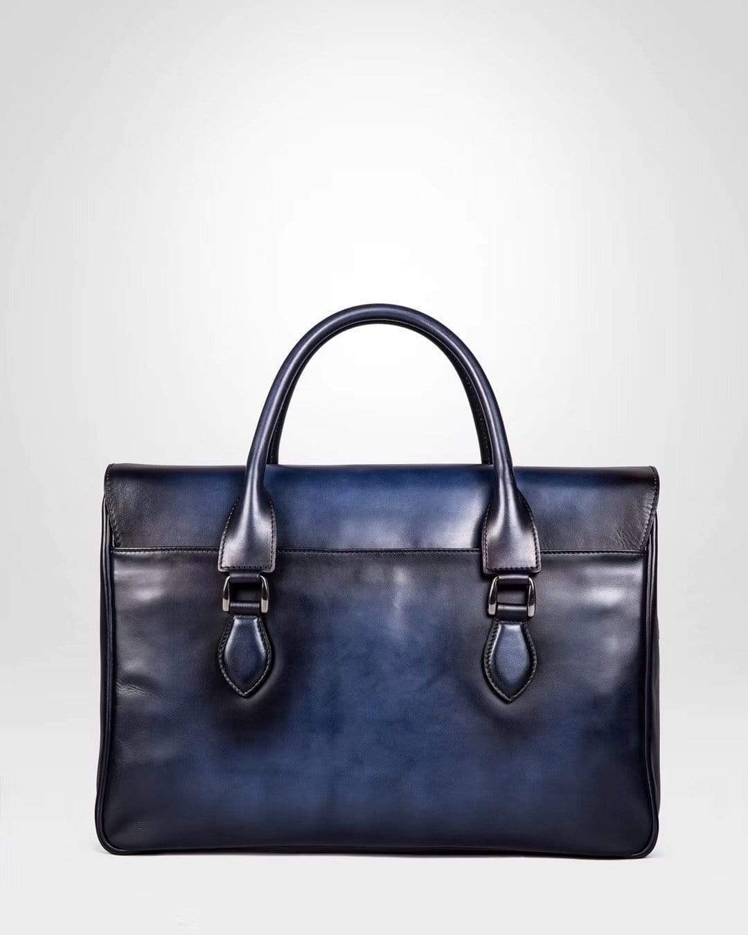 Vintage Large Smooth Cowhide Leather Foldover Briefcase Blue