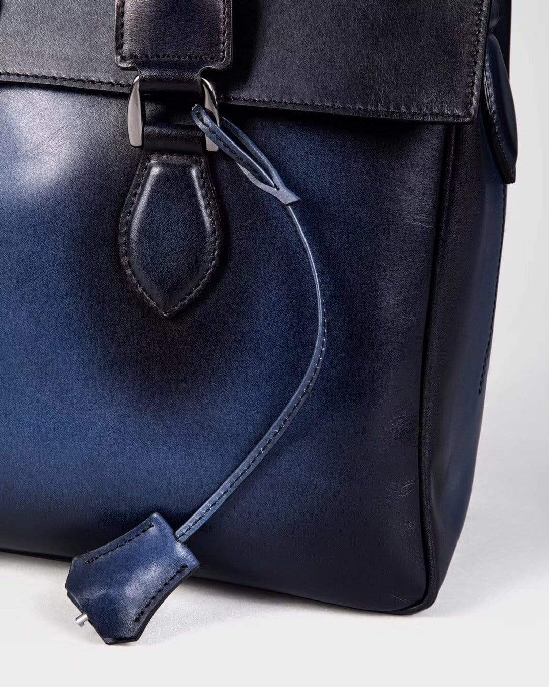 Vintage Large Smooth Cowhide Leather Foldover Briefcase Blue