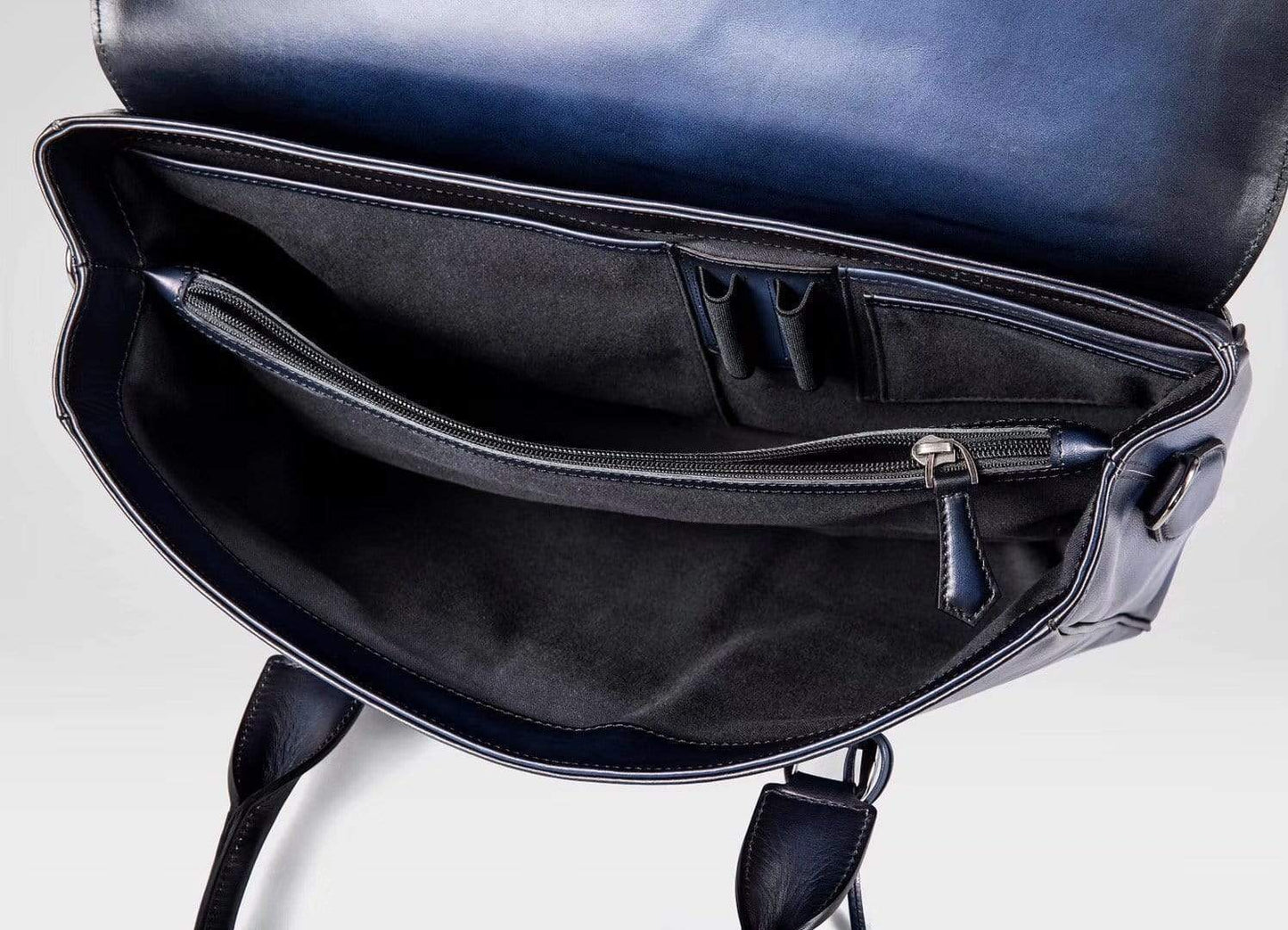 Vintage Large Smooth Cowhide Leather Foldover Briefcase Blue