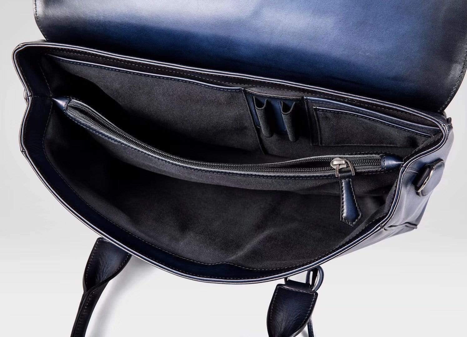 Vintage Large Smooth Cowhide Leather Foldover Briefcase Blue