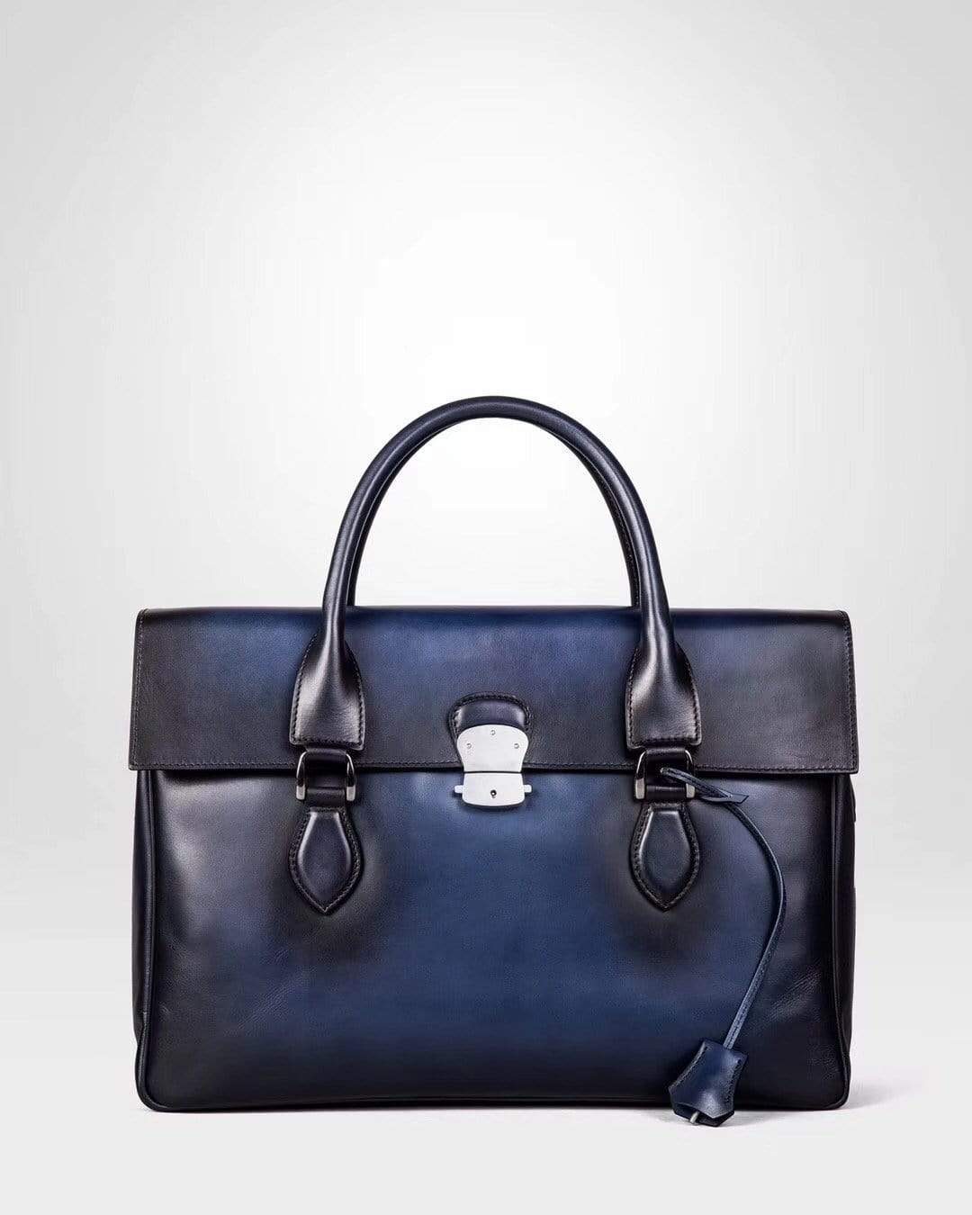 Vintage Large Smooth Cowhide Leather Foldover Briefcase Blue