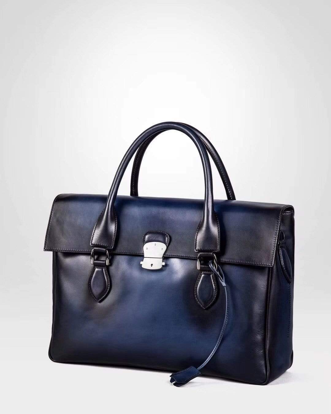 Vintage Large Smooth Cowhide Leather Foldover Briefcase Blue
