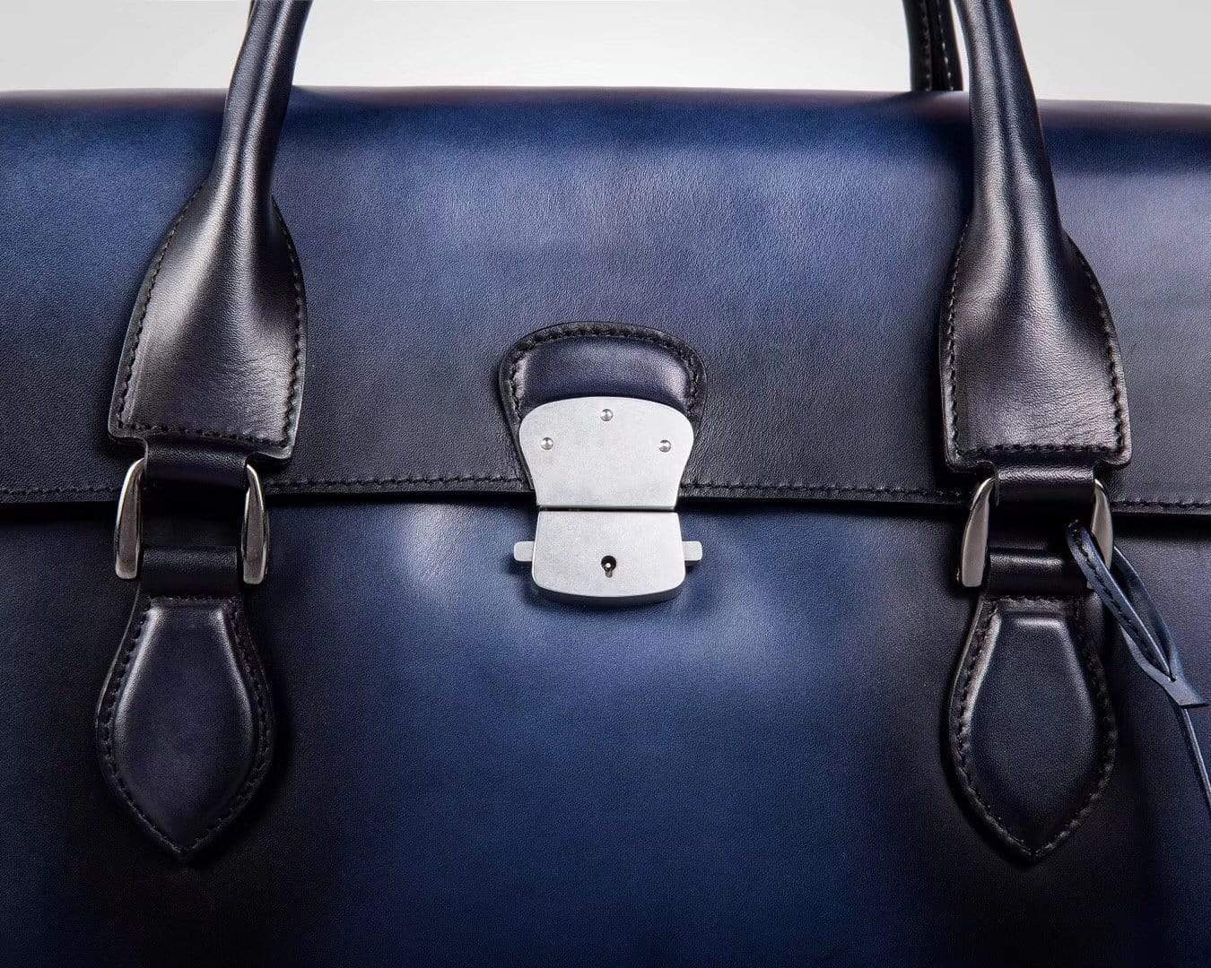 Vintage Large Smooth Cowhide Leather Foldover Briefcase Blue