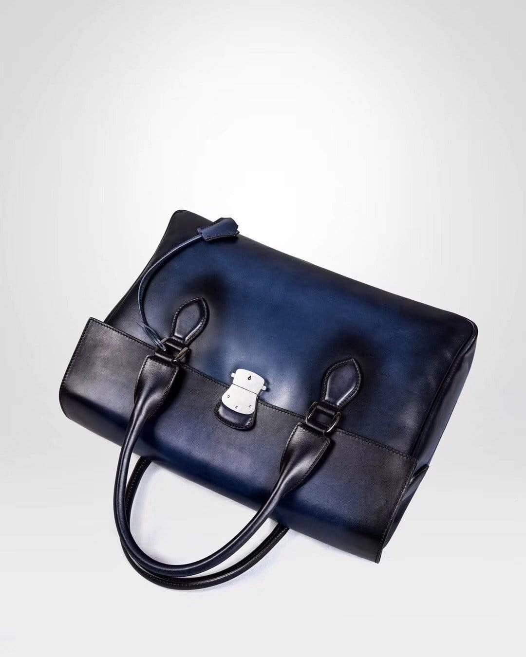 Vintage Large Smooth Cowhide Leather Foldover Briefcase Blue