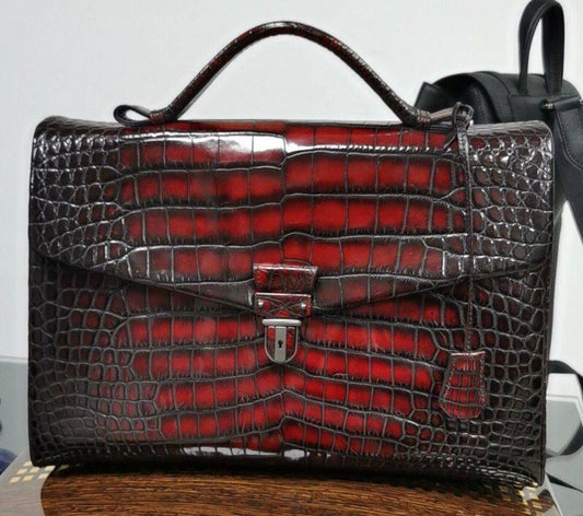 Preorder Genuine Crocodile Leather Briefcase Business Bags-Vintage Red
