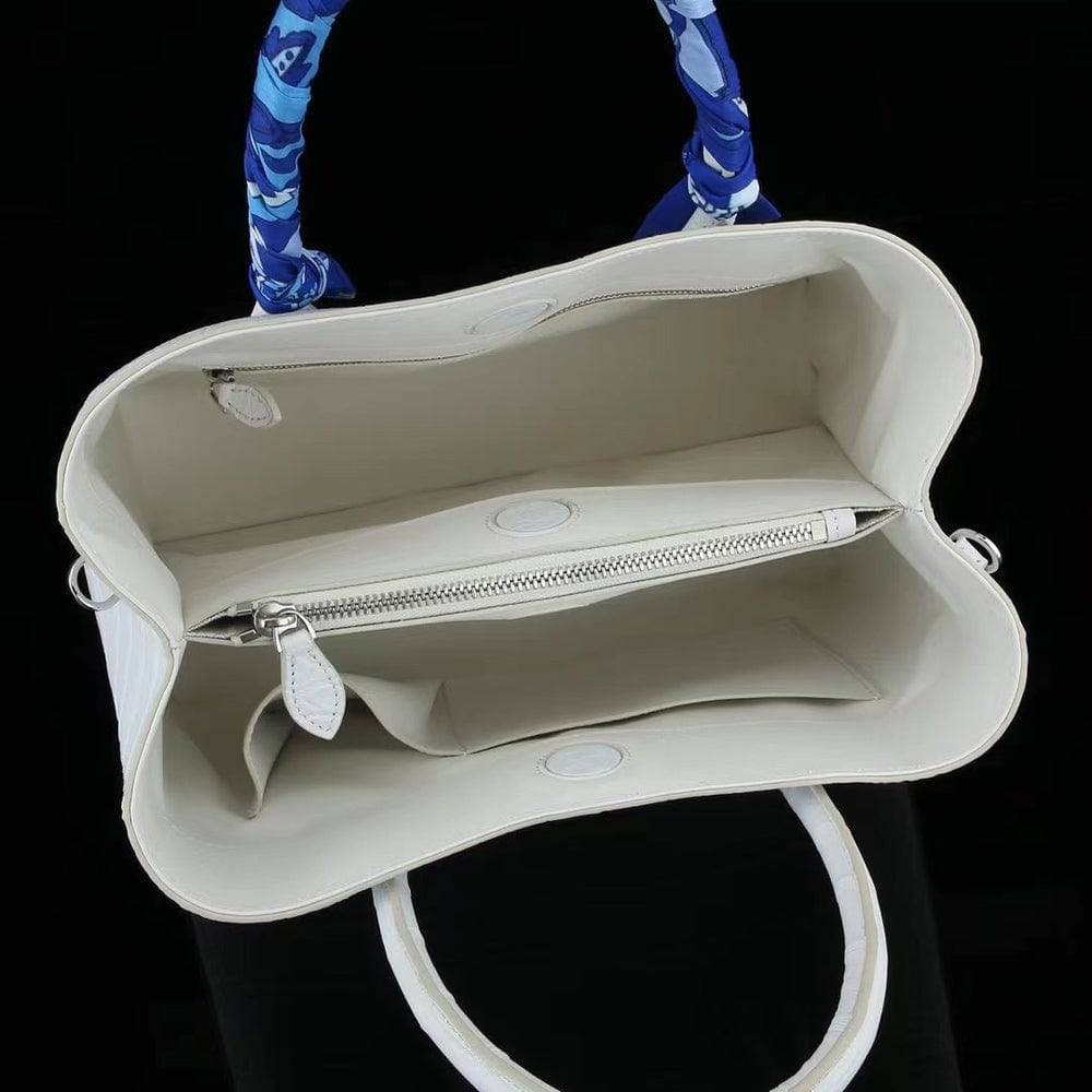 White Genuine Crocodile Leather Top Handle Shoulder Bag