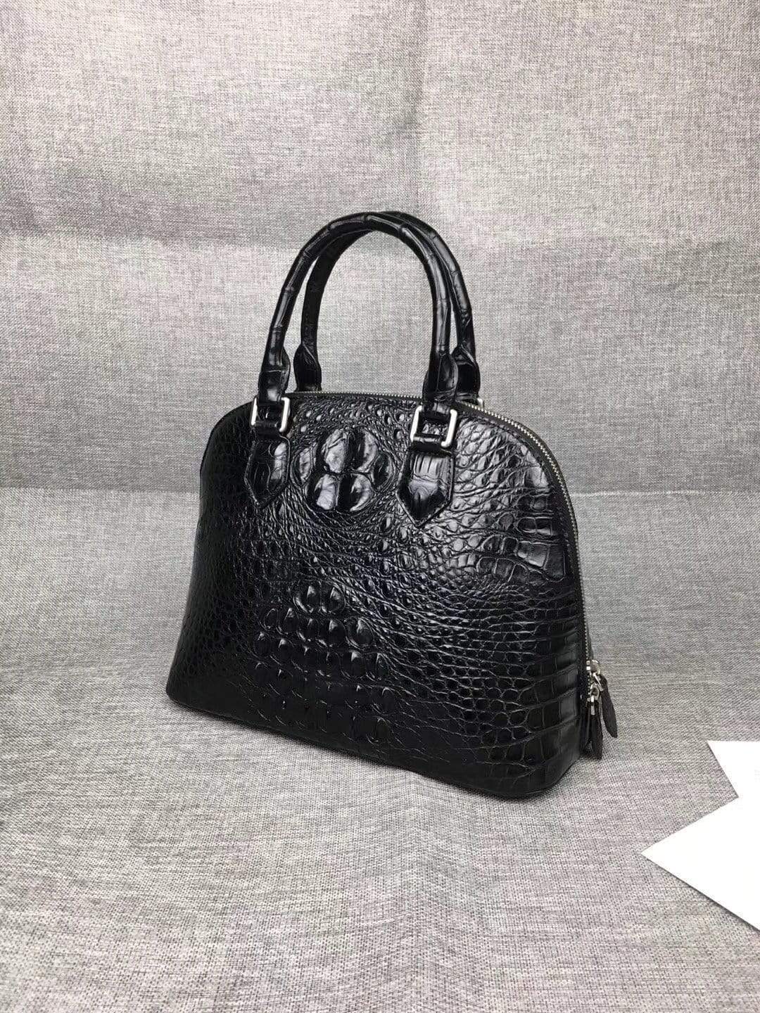 Women Genuine Crocodile Double Handle Trapezoid Tote Bag Large