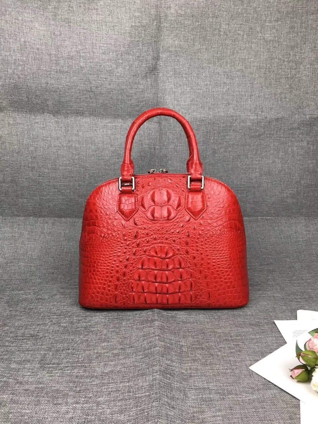 Women Genuine Crocodile Double Handle Trapezoid Tote Bag Large