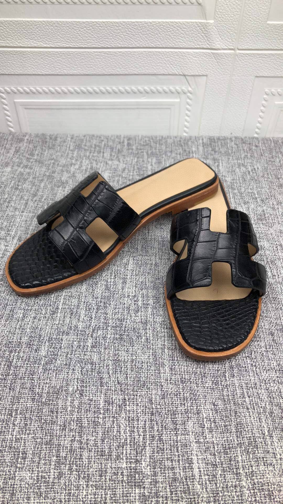 Crocodile Shoes Women's Crocodile Leather Flat Slides