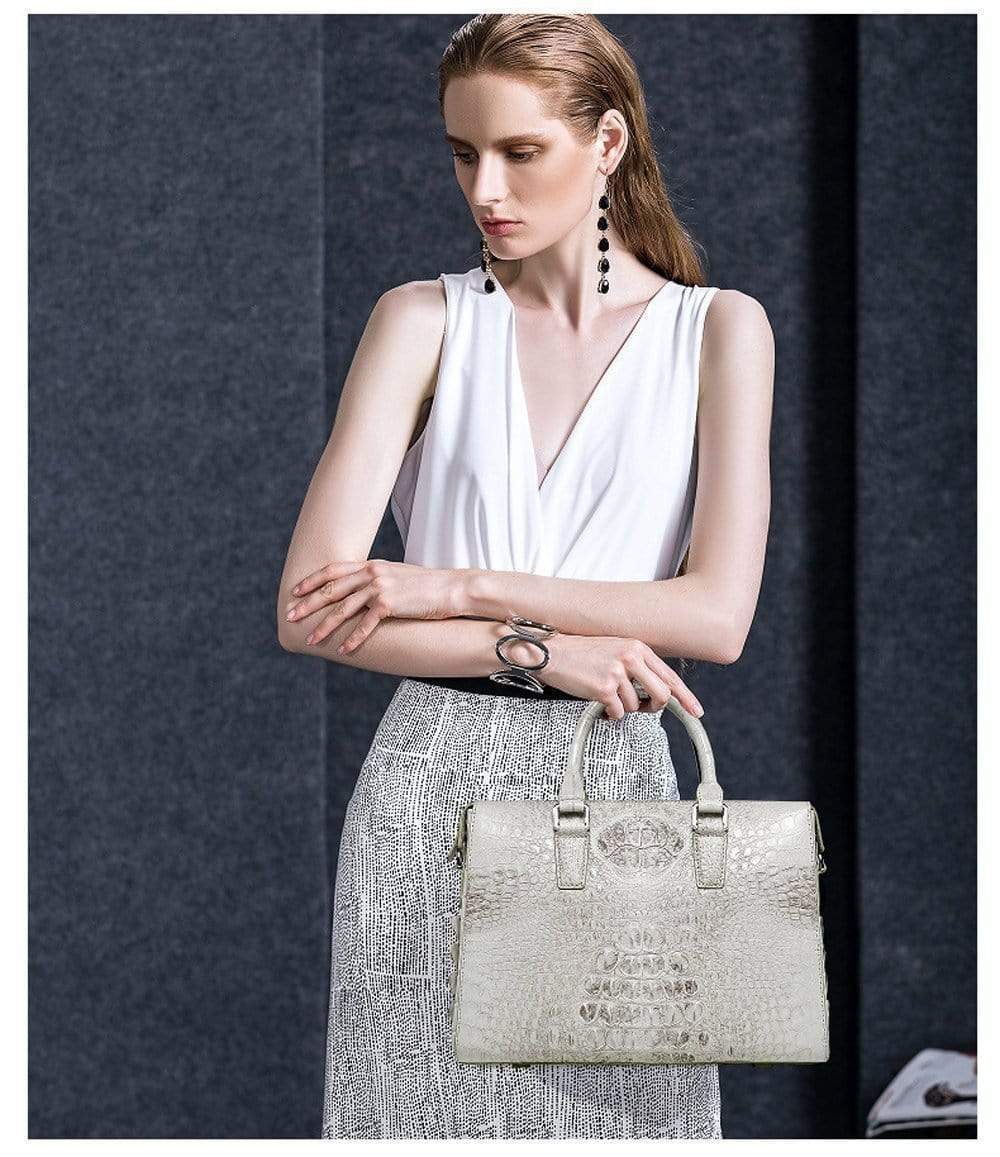 Women's Genuine Crocodile  Leather Briefcase White