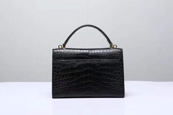 Women's Genuine Crocodile Leather Tote  Top Handle Bags Black
