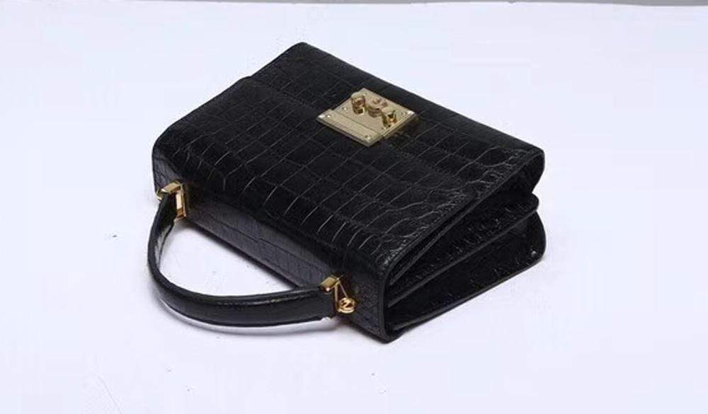 Women's Genuine Crocodile Leather Tote  Top Handle Bags Black