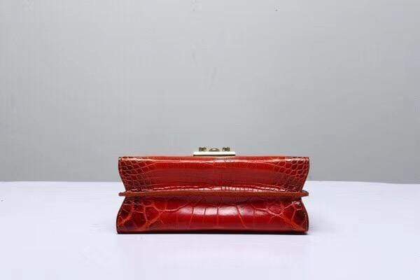 Women's Genuine Crocodile Leather Tote  Top Handle Bags Red