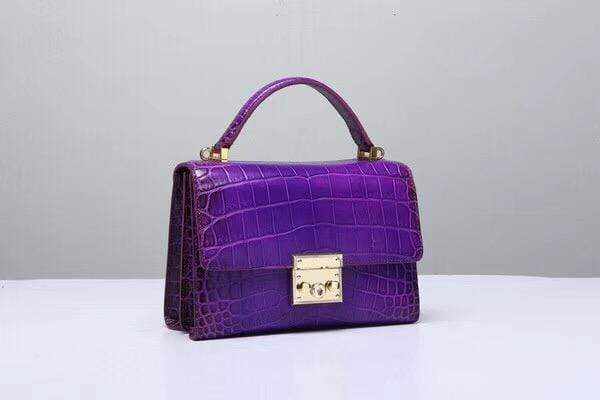 Women's Genuine Crocodile Leather Tote Top Handle Bags Purple