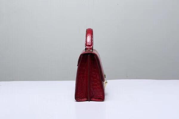Women's Genuine Crocodile Leather Tote Top Handle Bags Wine Red