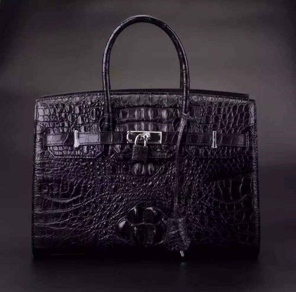 Crocodile Skin Leather Padlock Purse Office  Tote Bags For Women