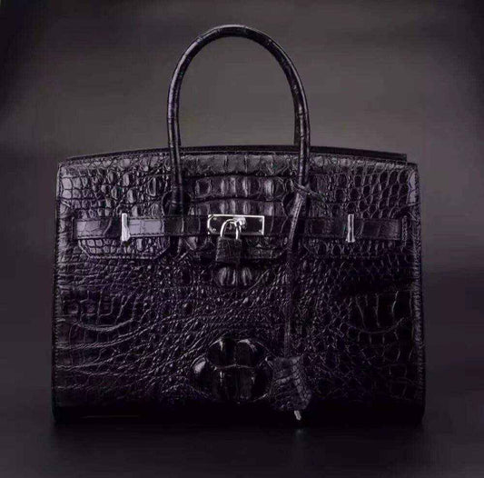 Crocodile Skin Leather Padlock Purse Office  Tote Bags For Women
