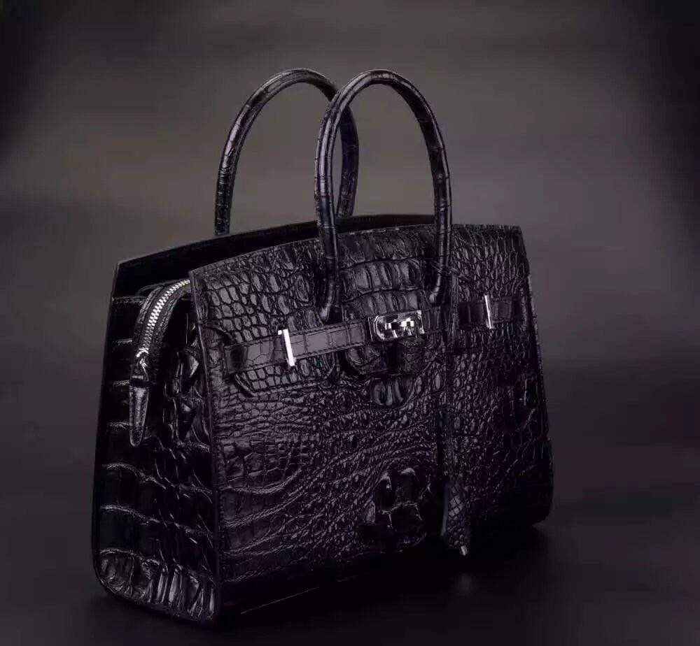 Crocodile Skin Leather Padlock Purse Office  Tote Bags For Women