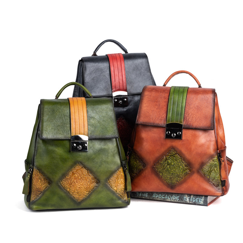 Rossie Viren Women's Women’s Vintage Leather Backpack Handle Shoulder Bag