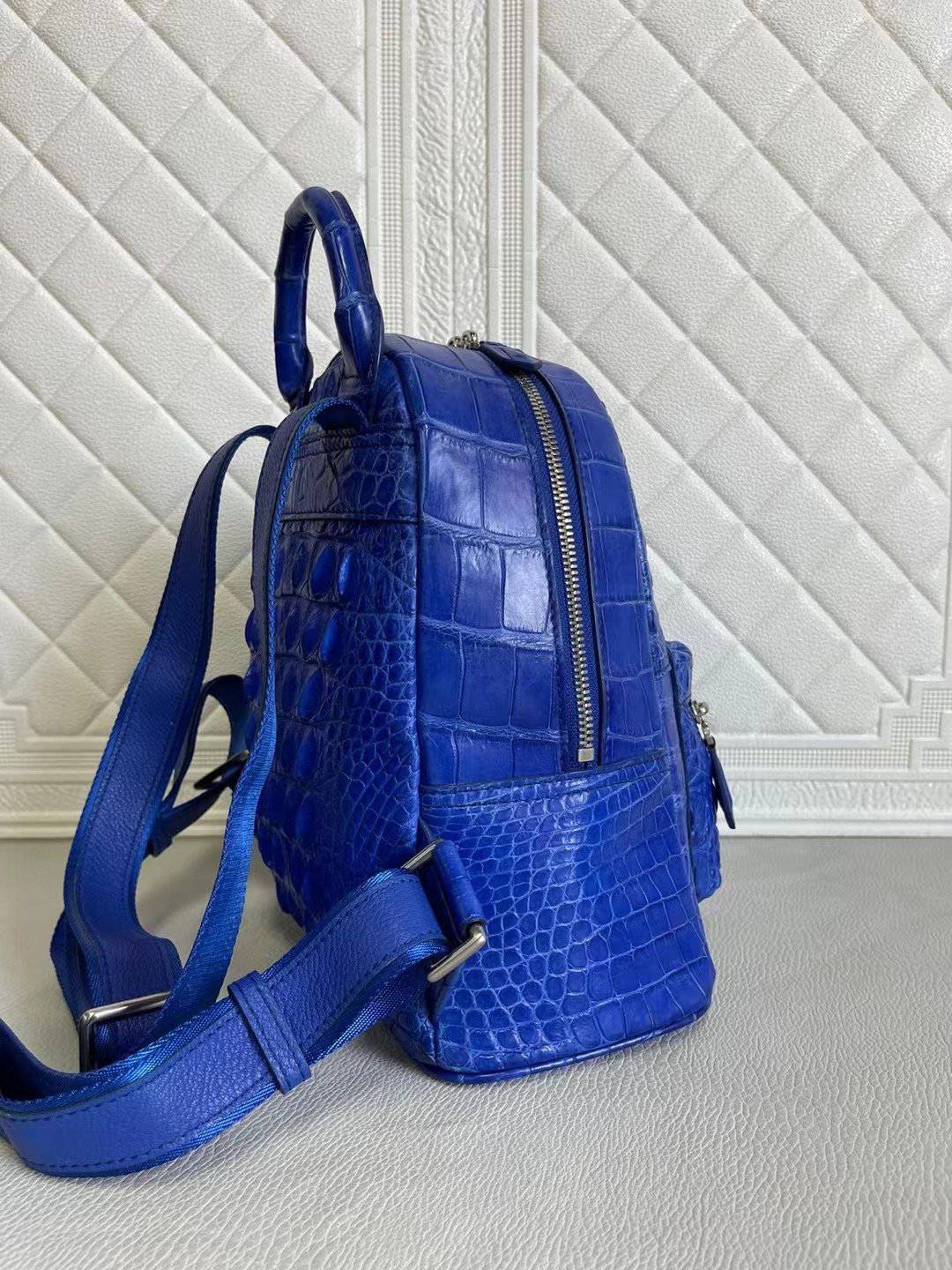Womens Crocodile Leather Backpack Blue & Black