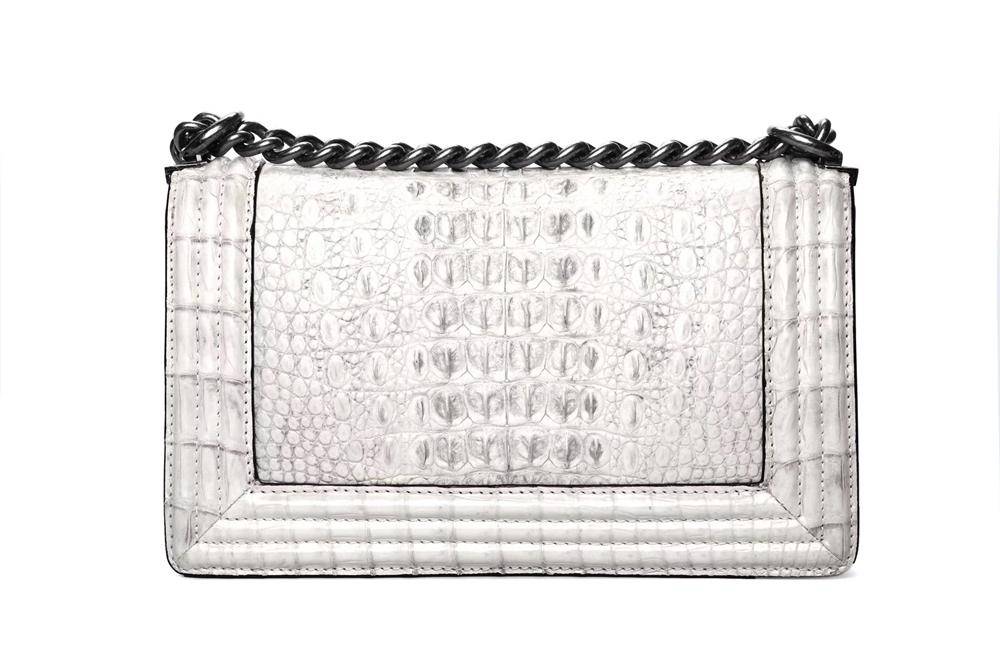 Womens Crocodile Leather Shoulder Flap Chain Bag