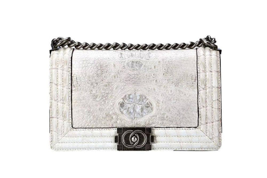 Womens Crocodile Leather Shoulder Flap Chain Bag