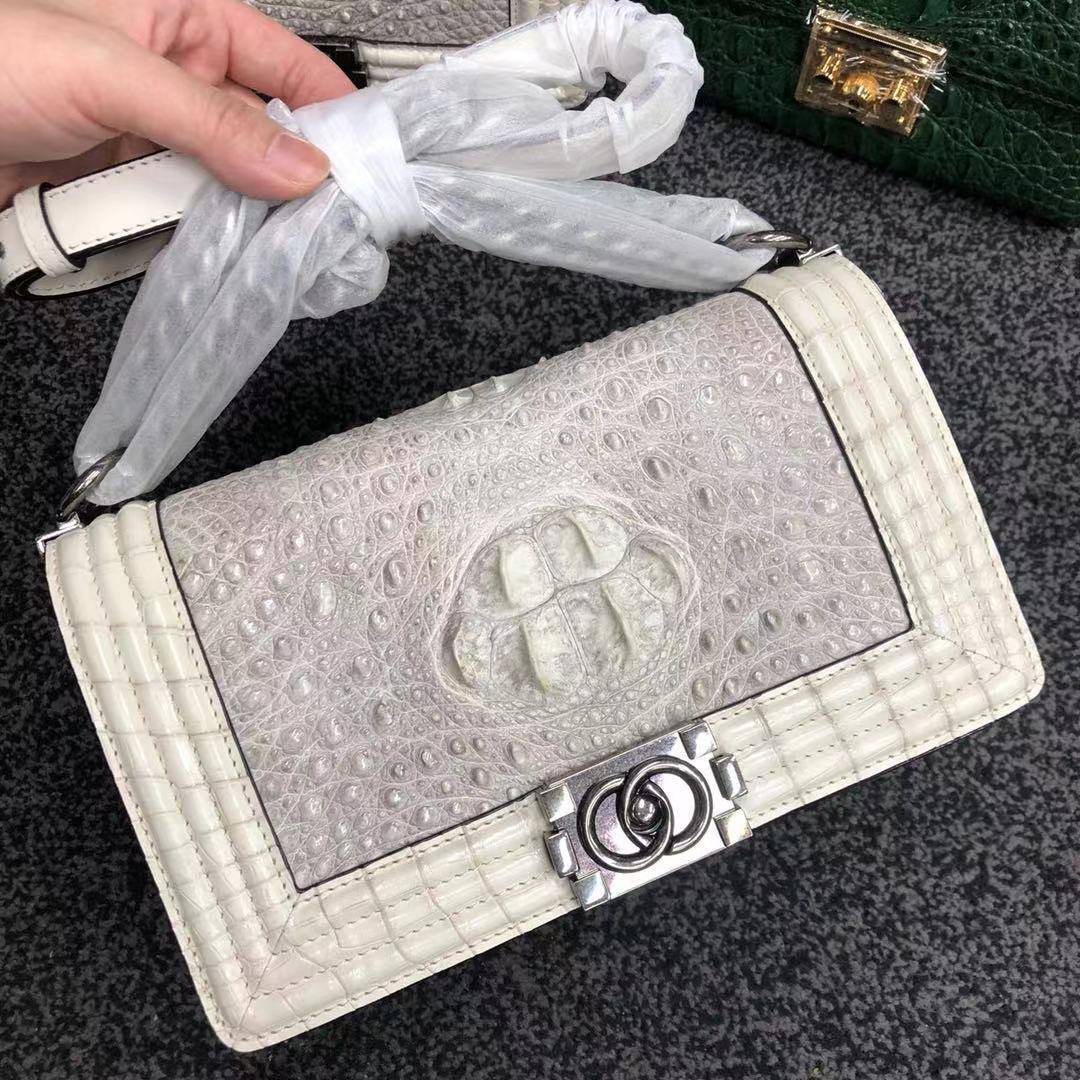 Womens Crocodile Leather Shoulder Flap Chain Bag