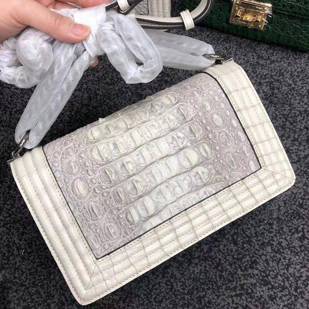 Womens Crocodile Leather Shoulder Flap Chain Bag