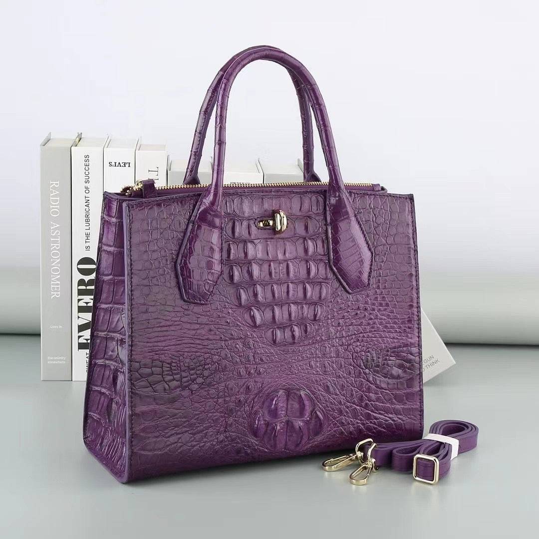 Womens Crocodile Leather Top Handle Cross Body Tote Bags