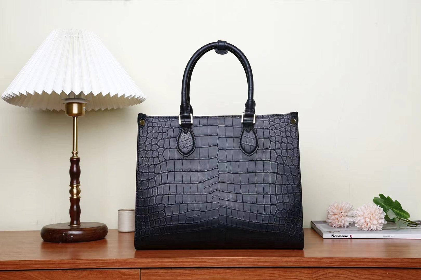 Womens Crocodile Skin Leather Large Shopper Tote Bag