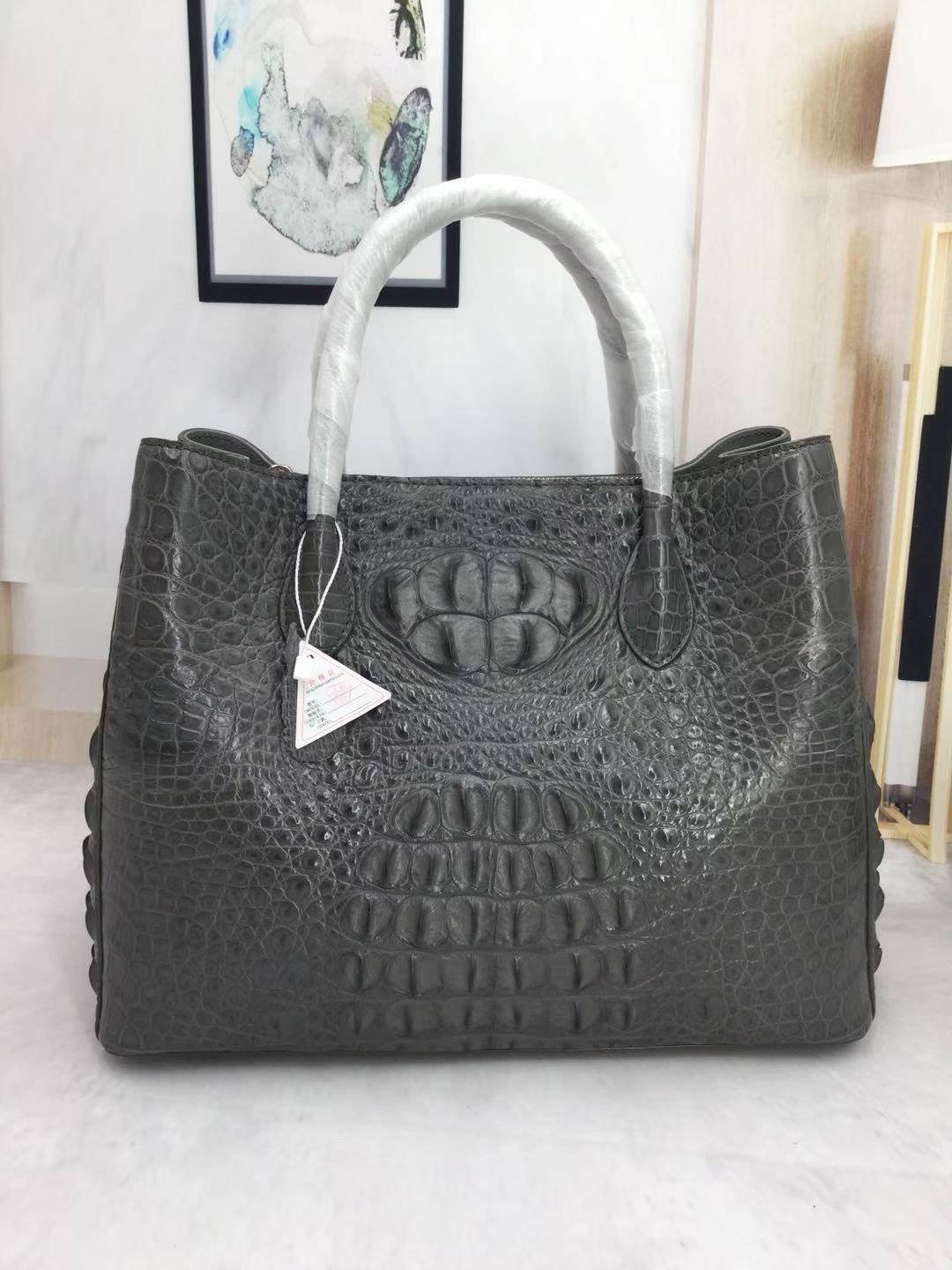 Womens Crocodile Skin Leather Satchel Bag Large 35cm