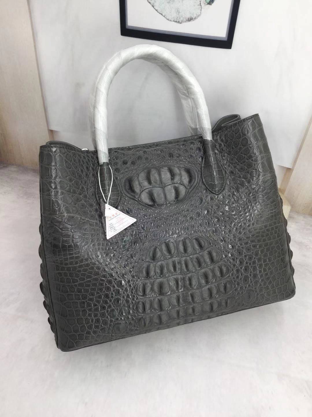 Womens Crocodile Skin Leather Satchel Bag Large 35cm
