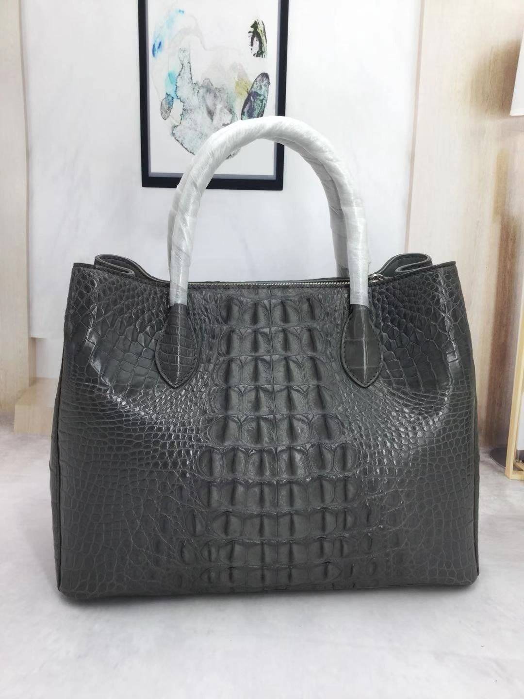Womens Crocodile Skin Leather Satchel Bag Large 35cm