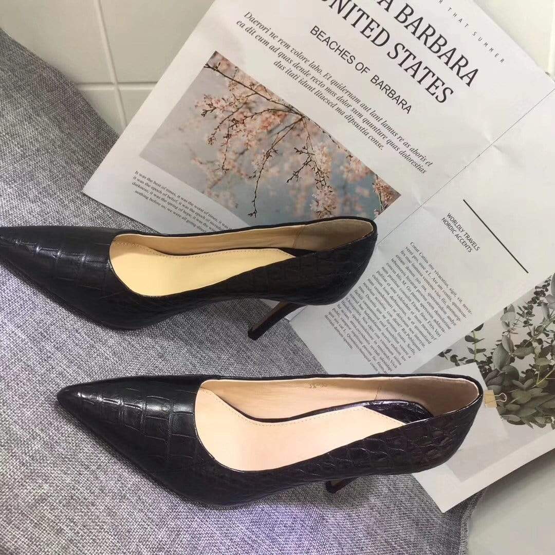 Crocodile Shoes Womens Genuine  Crocodile Belly Leather Pointed Toe Pumps