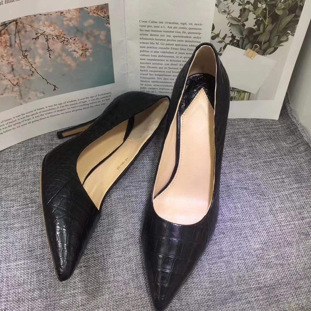 Crocodile Shoes Womens Genuine  Crocodile Belly Leather Pointed Toe Pumps