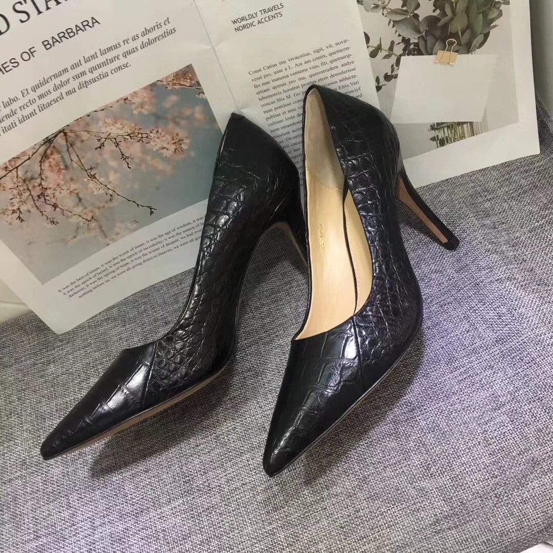 Crocodile Shoes Womens Genuine  Crocodile Belly Leather Pointed Toe Pumps