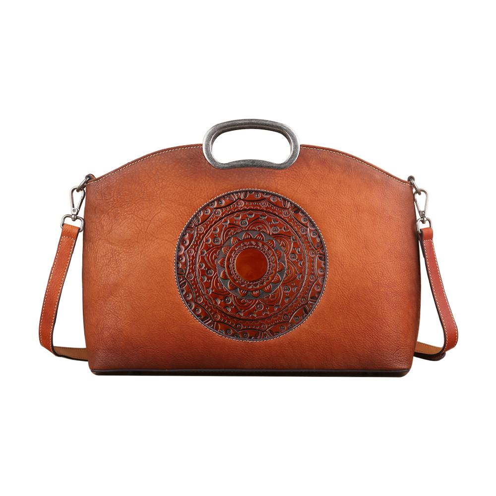 Rossie Viren Women's Womens Genuine Leather Tote Handbag Metal Top-Handle Bag Small