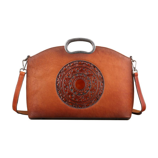 Rossie Viren Women's Womens Genuine Leather Tote Handbag Metal Top-Handle Bag Small