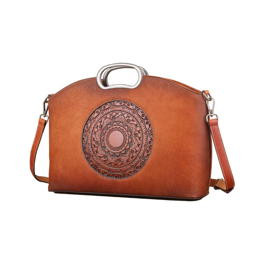 Rossie Viren Women's Womens Genuine Leather Tote Handbag Metal Top-Handle Bag Small