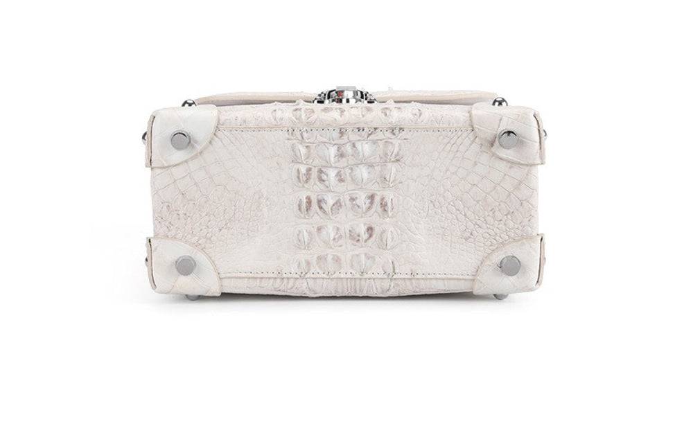 Womens Himalaya White Genuine Crocodile Leather Top Handle Bag