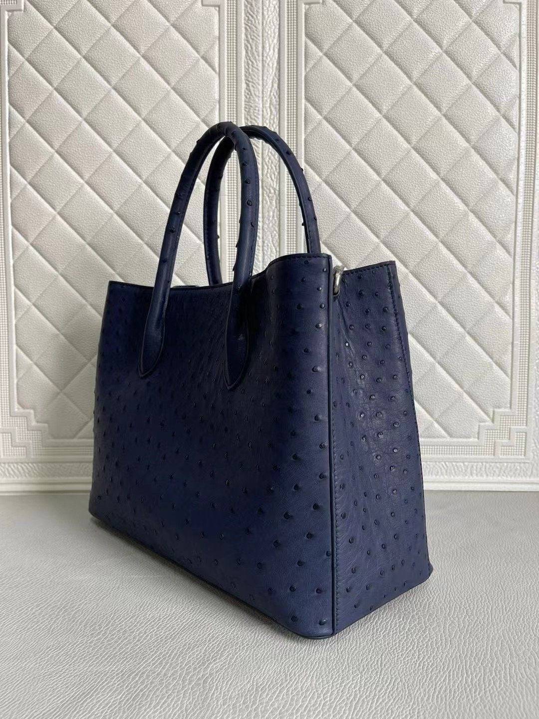 Womens Ostrich Leather Top Handle Shoulder Cross Body Bags Blue & Purple 33cm
