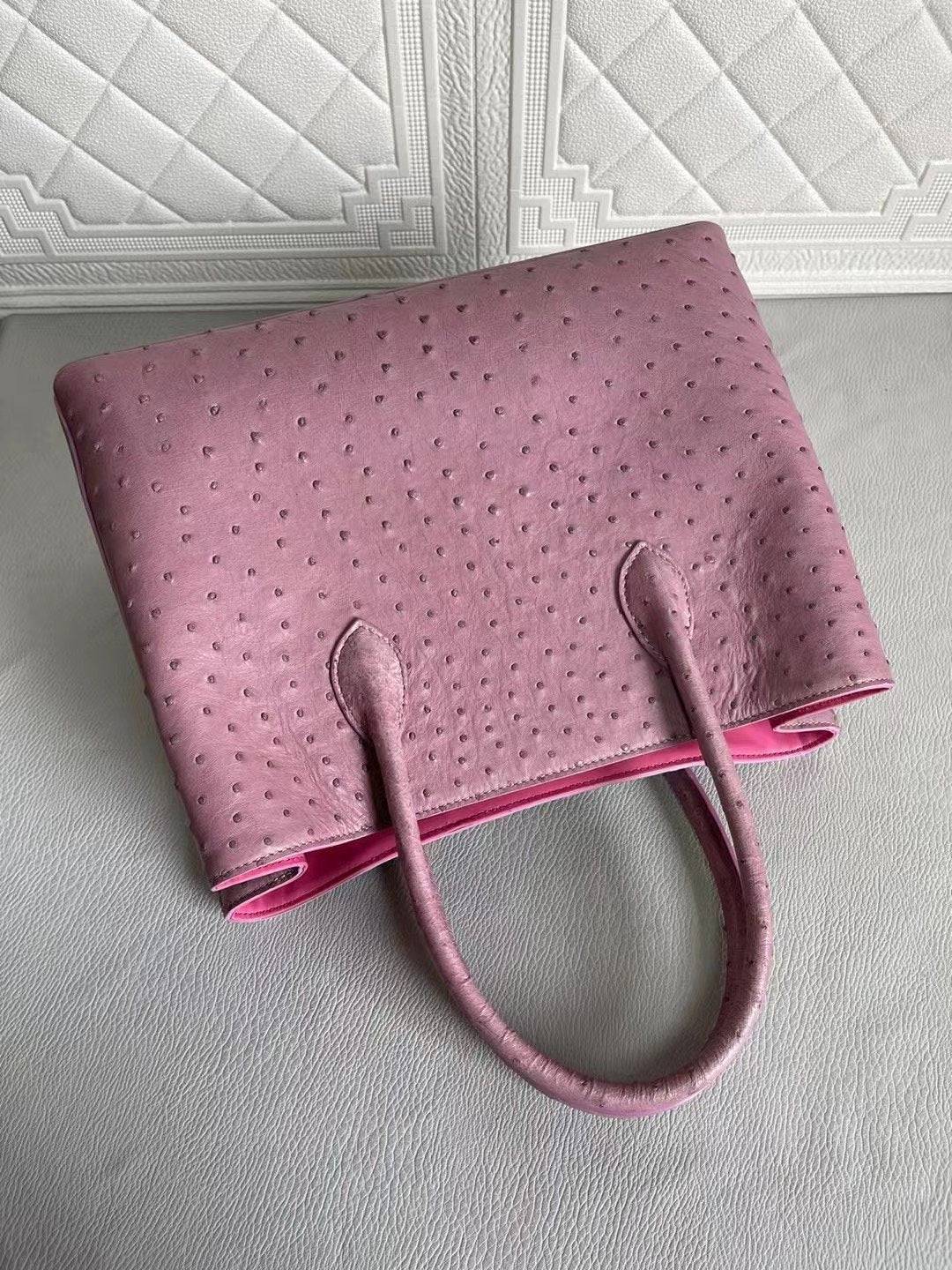 Womens Ostrich Leather Top Handle Shoulder Cross Body Bags Blue & Purple 33cm