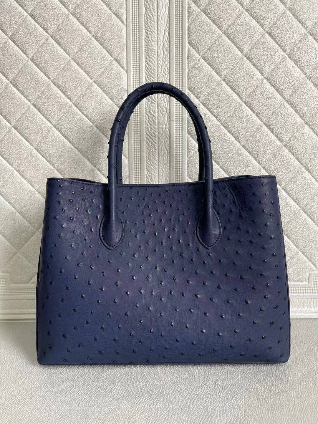 Womens Ostrich Leather Top Handle Shoulder Cross Body Bags Blue & Purple 33cm