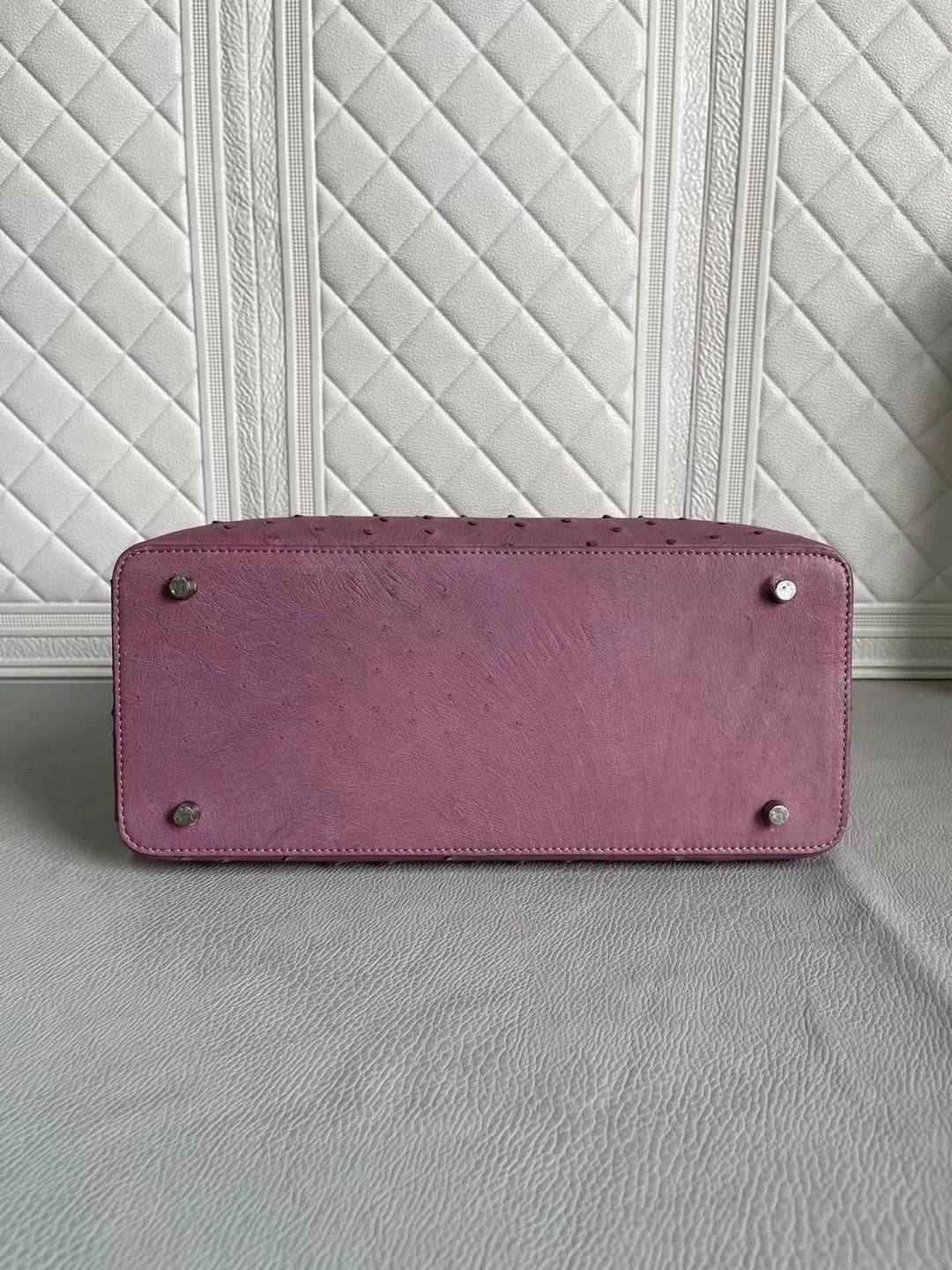 Womens Ostrich Leather Top Handle Shoulder Cross Body Bags Blue & Purple 33cm
