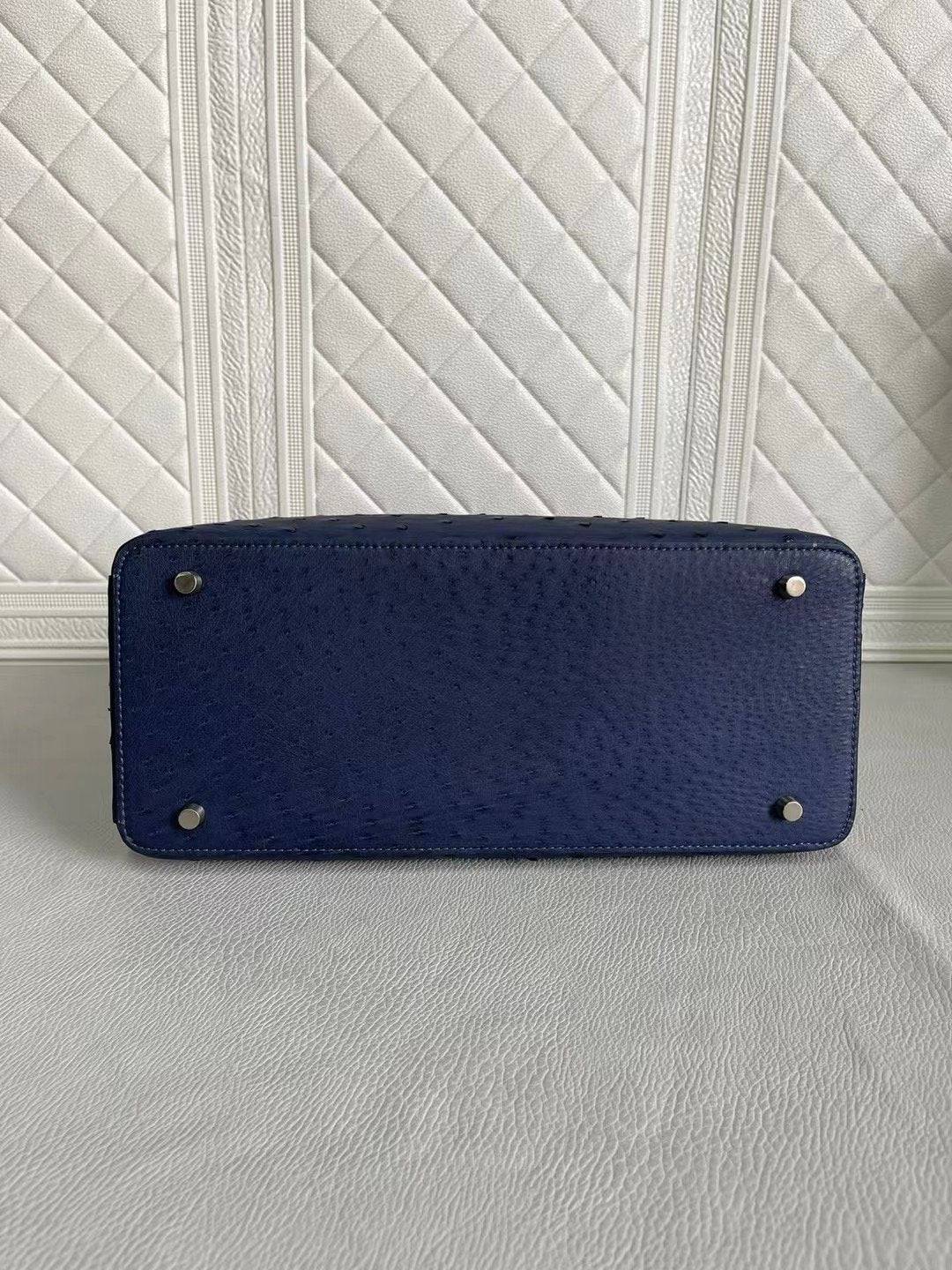Womens Ostrich Leather Top Handle Shoulder Cross Body Bags Blue & Purple 33cm