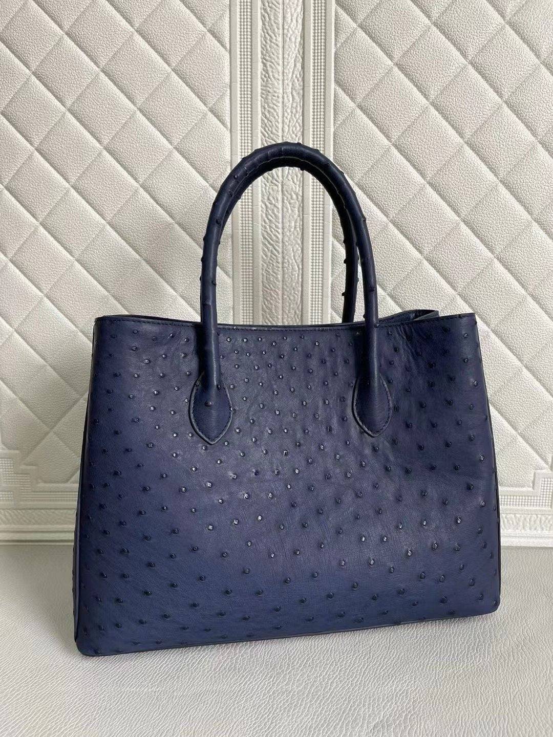 Womens Ostrich Leather Top Handle Shoulder Cross Body Bags Blue & Purple 33cm